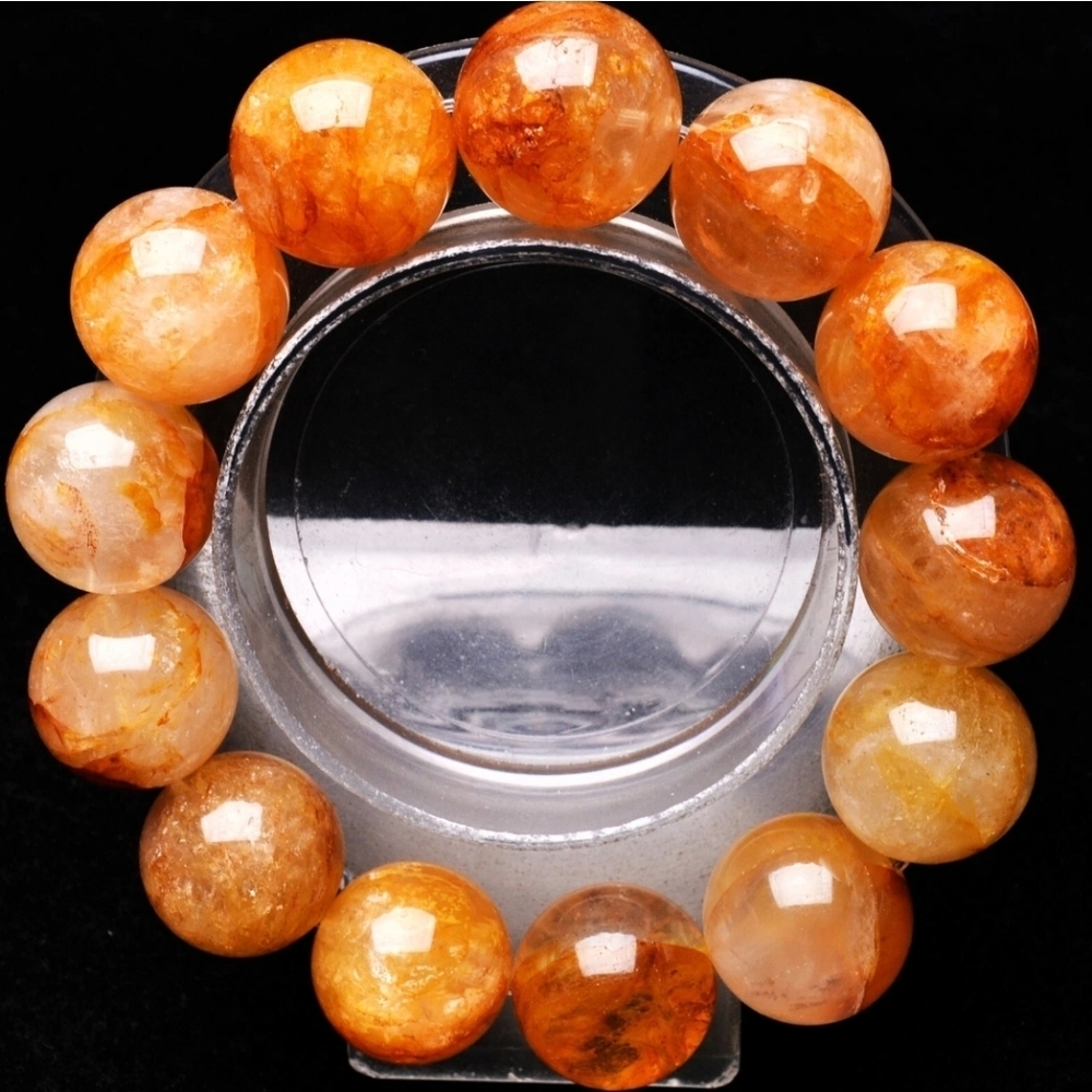 16.5mm Natural Yellow Phantom Ghost Garden Crystal Gemstone Round Bead Bracelet - Picture 5 of 9